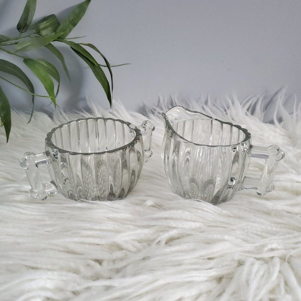 Jeanette National Vintage Clear Creamer And Open Sugar Bowl Set